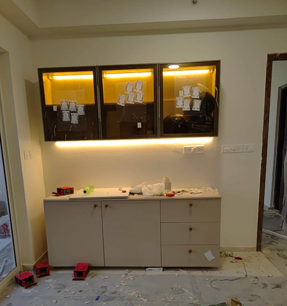 Home renovation project featuring new and warm lighting.