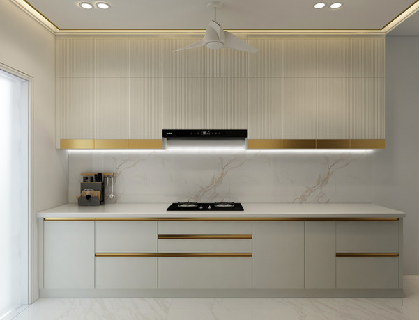 Modern modular kitchen design with sleek cabinets and stylish functionality.